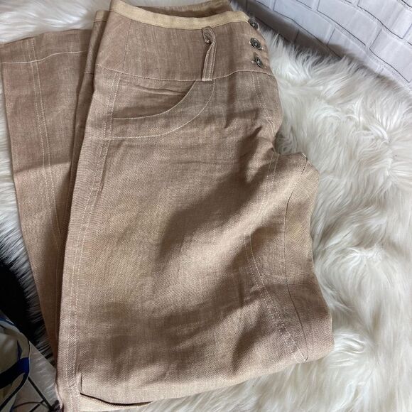 Ronen Chen Tan Linen Wide Leg Pants Sz 4 - Picture 1 of 13